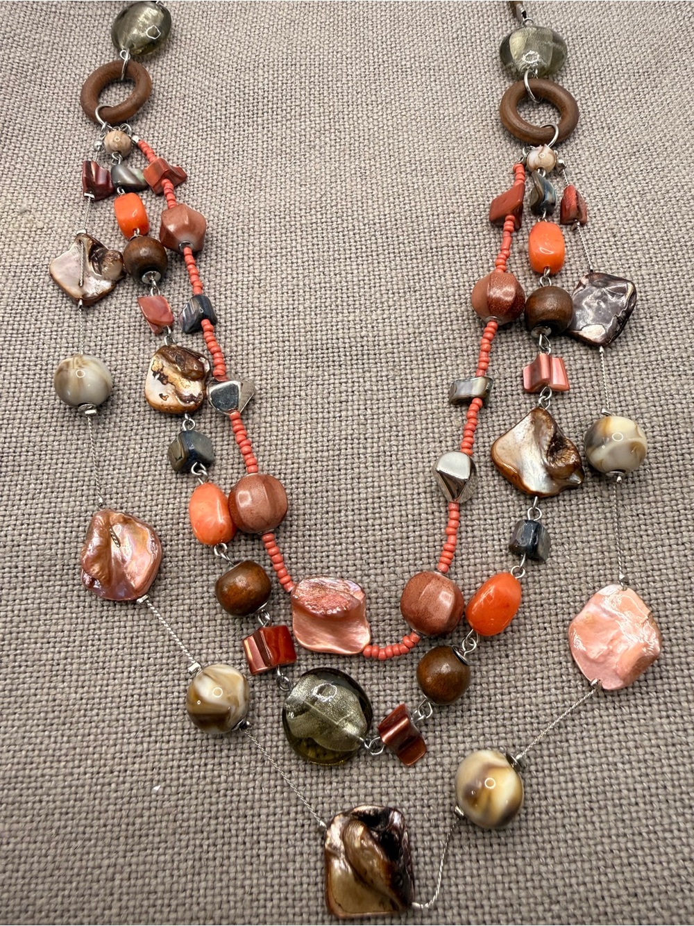 Multi-Strand Coral and Brown Beaded Necklace - Women Jewelry